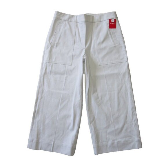 NWT SPANX 20479Q Cropped Wide Leg in White Pull-on Shaping Pants L Petite - Picture 1 of 6